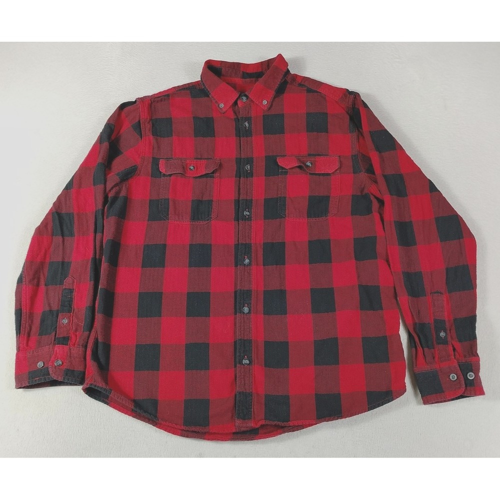 George Shirt Mens Large Red Buffalo Check Flannel Long Sleeve Button Up Workwear